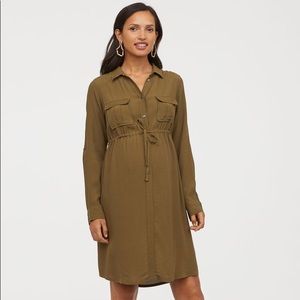 H&M mama maternity khaki green utility dress Small